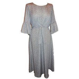 Dress Les Amis long fit-and-flare beige polka dot romantic 3/4 bell sleeve SMALL